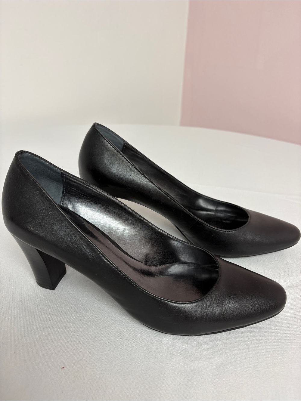 Etienne Aigner E-Haven Black Leather Pumps Block Heel Size 8.5 M